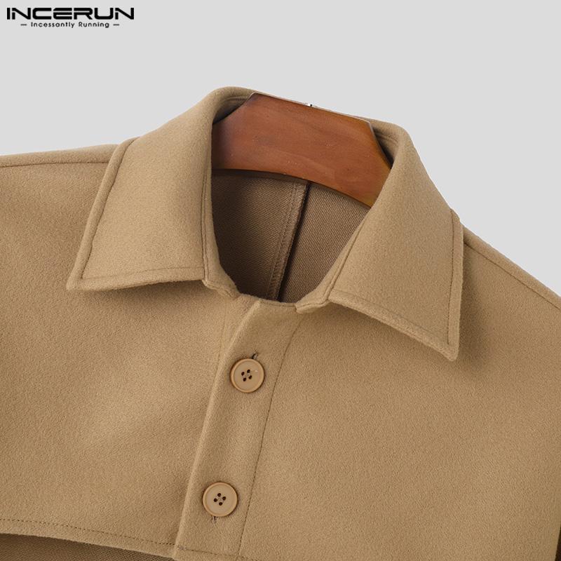 INCERUN Menn Lapel Collar Langermet Fleece Crop Topper Kåper