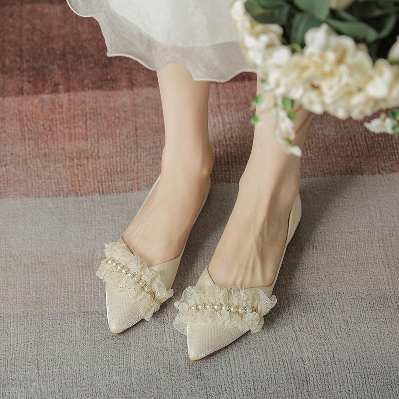 Women s Spring Autumn Pointed Toe Pearl Moccasins - Fairy Style Korean-Inspired Versatile Low-Cut Flats 2450₽