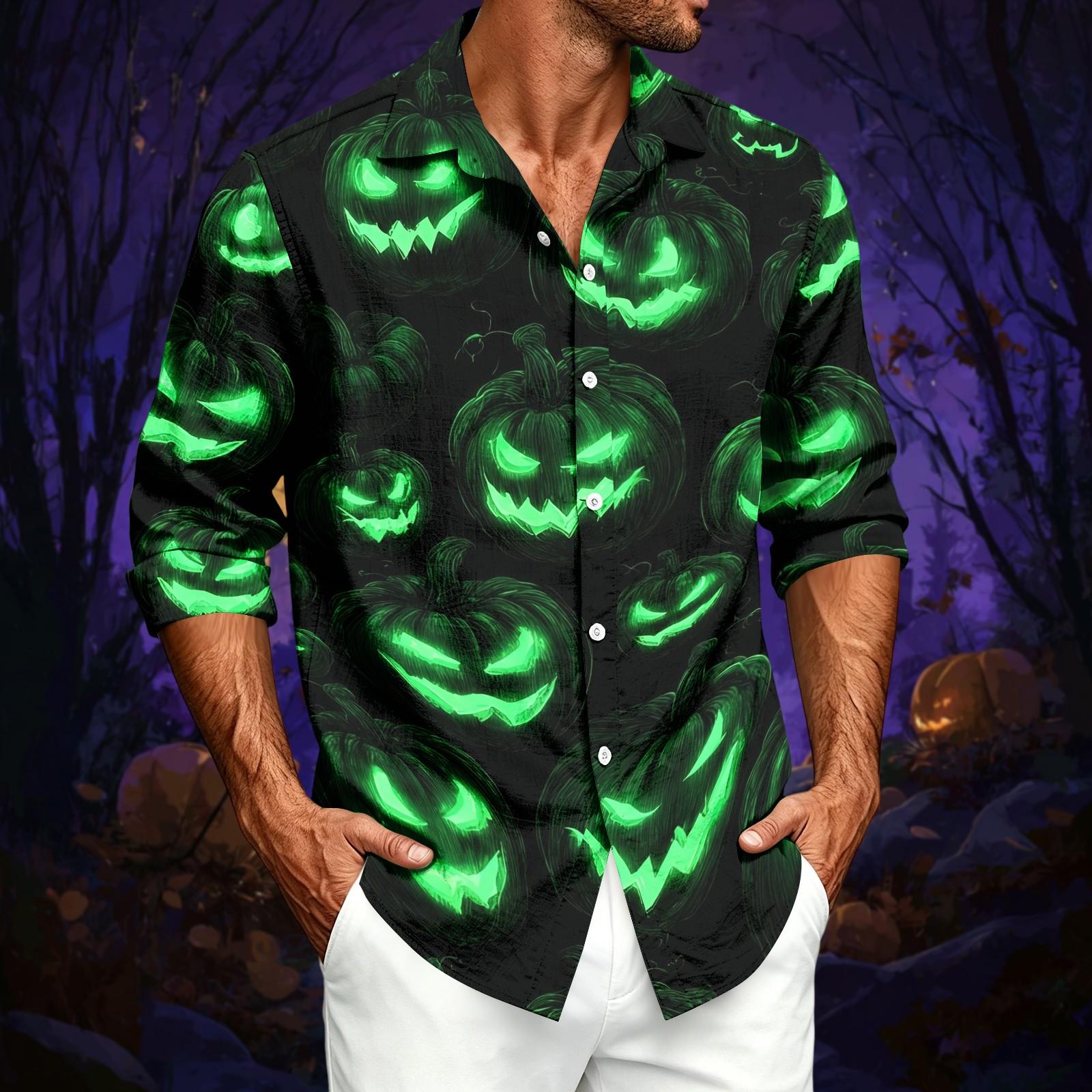 Men s Casual Loose Fit Printed Long Sleeve Button-Down Shirt XL
