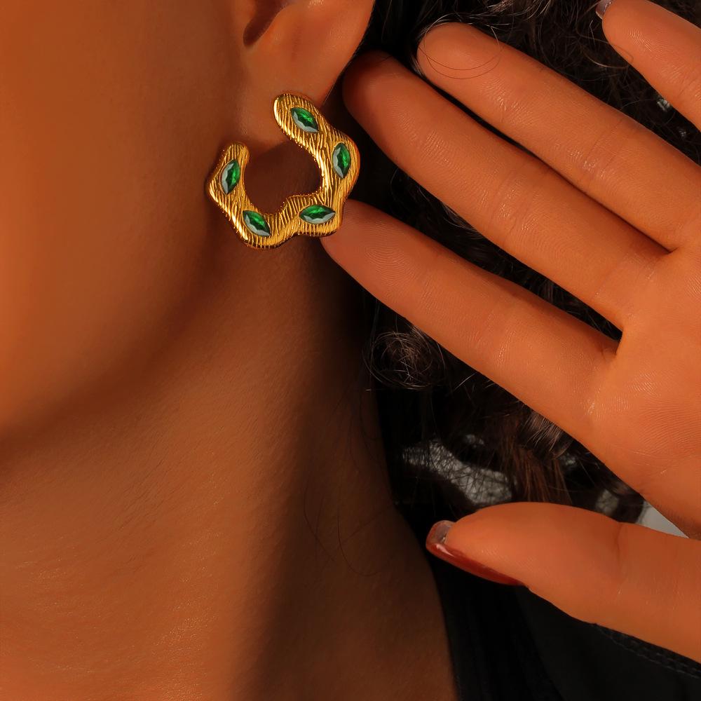Vintage Multi-color Zirconia Ear Cuffs, 18K Gold Titanium Steel, Elegant Earrings