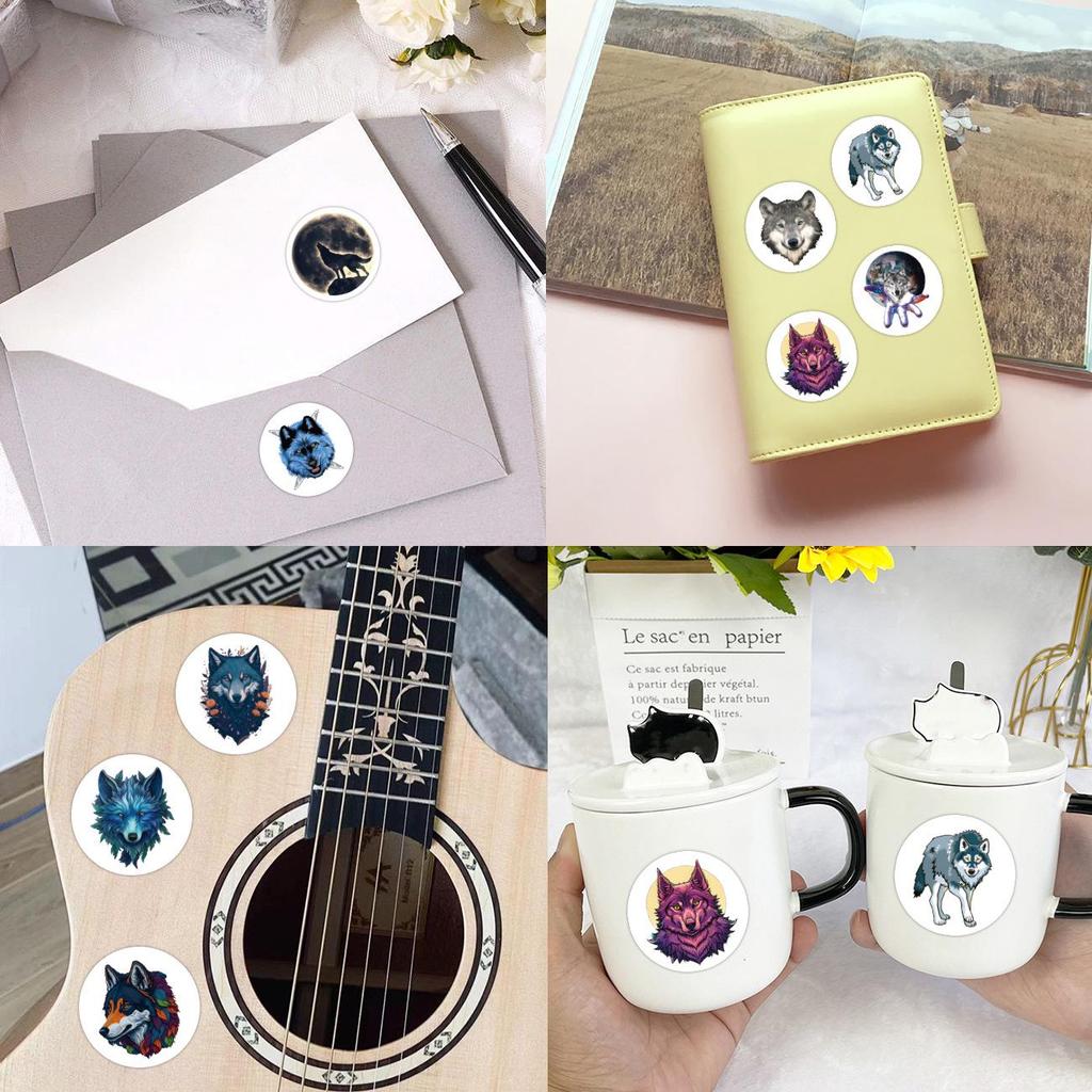 Cartoon Wolf Stickers Roll for Fridge, Skateboard, Cabinet, Cup, Phone, Planner, 500 Pieces