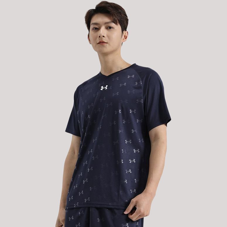 Under Armour Loose Fit V-Neck Quick-Dry Breathable Short Sleeve T-Shirt Unisex Tops Navy-Blue 21500531-409
