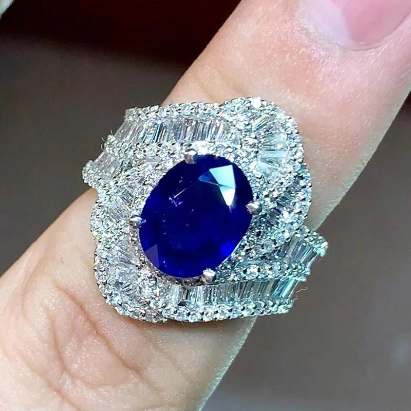 2026 New Blue Cube Zircon Attends Banquet Ring Fashionable, Elegant, High End Women's Bridal Luxury Inlaid Jewelry Accessories