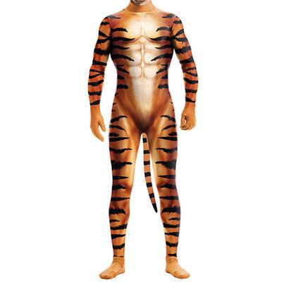 Halloween Cosplay Men Long Sleeve Zenti Party Bodysuit Pajamas Family Animal Leopard Print Onesie Long Sleeve Wild Outfits