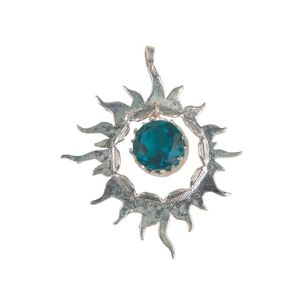 925 Solid Silver Multi Gemstone Sun Health Benefits Unisex Jewelry Pendant 1.76" CP-18