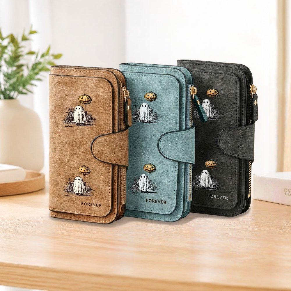 Halloween Pumpkin Ghost Long Zipper Wallet Large Capacity Card Holder Unisex Clutch Bag Fashionable Zipper Coin Purse Suitable for Daily Use Durable