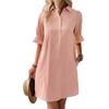 Women's Casual Fashion Summer Loose Solid Color Button Half Sleeve Dress