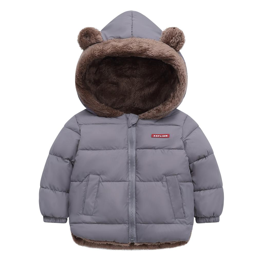 Kids Winter Fleece Lined Coat Cartoon Bear Ear Hooded Thick Warm Cotton Jacket For Boys Girls Zip Up Outerwear