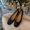 Sheepskin Version Temperament Round Head Commuting Single Shoes Women's Shallow Mouth Bow Soft Surface Flat Ballet Shoes