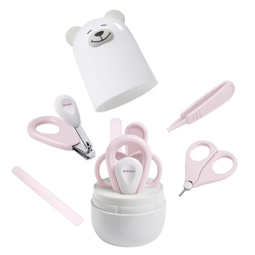 4-in-1 Baby Nail Clipper Set: Baby Nail Clippers, Baby Scissors, Tweezers, and Nail File (Polar Bear Pink)