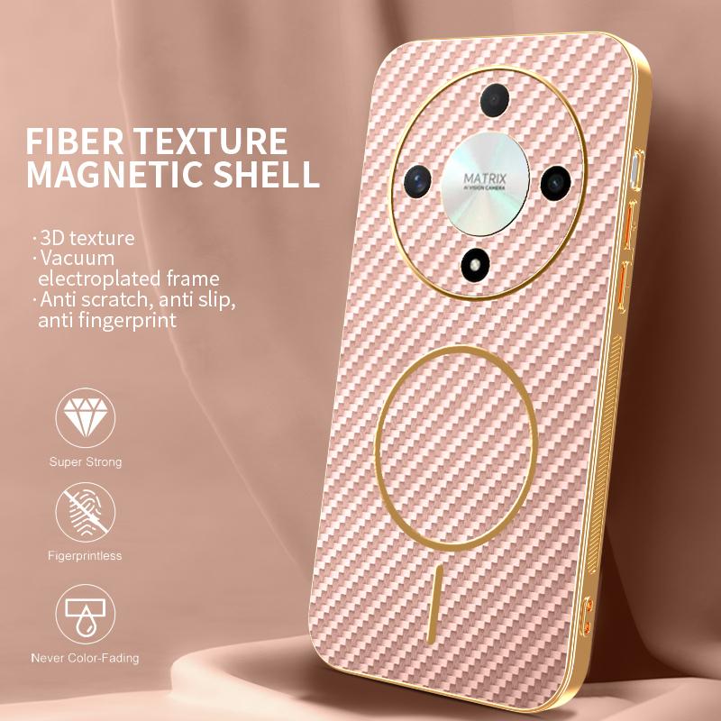 For Honor X9b 5G/Magic6 Lite 5G Phone Case Carbon Fiber Textured Electroplated TPU Back Cover