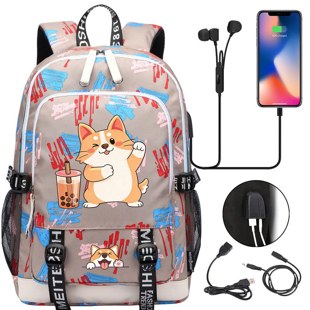 Zaino carino Shiba Inu per adolescenti ragazzi con USB, Borsa di grande capacità per il ritorno a scuola per studenti, Viaggi quotidiani