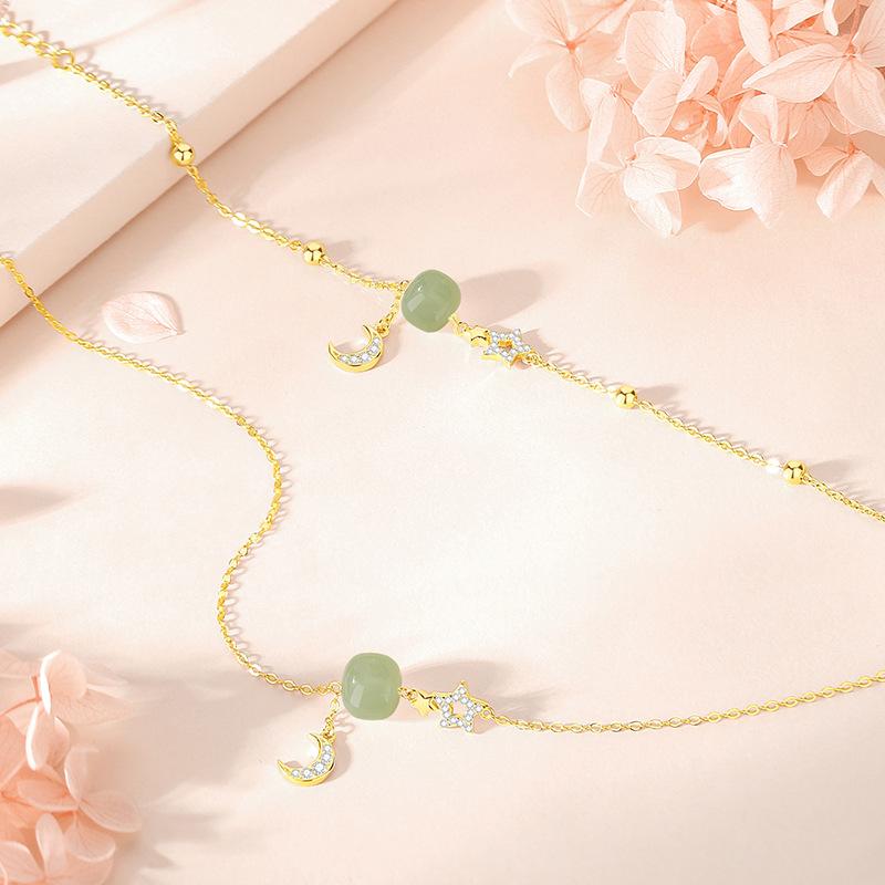 S925 Sterling Silver Star Moon Hotan Jade Bracelet Female New Chinese 14K Gold Luxury Hand String Autumn New Original