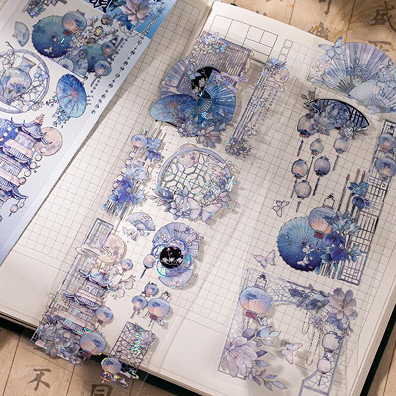 3 Sheets/Bag Of Classical Flower Hot Stamping PET Stickers Chinese Style Creative Diary Notebook Stickers DIY Collage Decoration