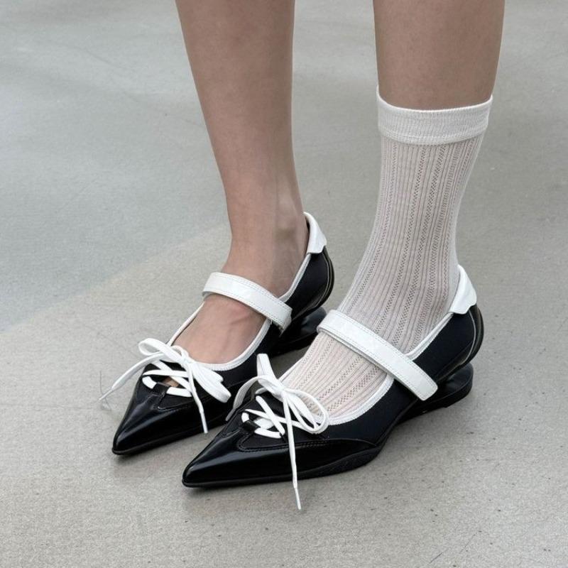 Pointed Toe Mary Jnae Shoes Women Autumn 2025 Sexy Mid Heels Work Dress Sandals Large Size 34-43 Chunky Lace Up Shallow Shoes