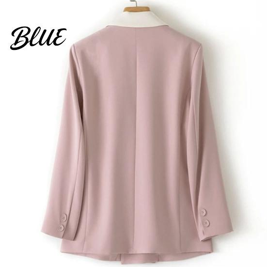 Versatile Basic Suit Jacket Women Casual Coat Notched Lapel Long Sleeve Patchwork Color Double Breasted