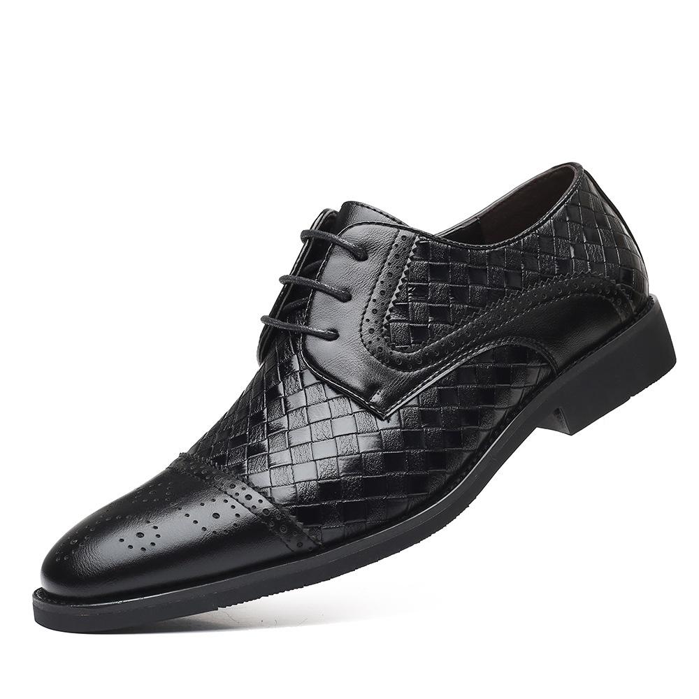 Men's Splicing Brogue Shoes Woven Grain Leather Dress Shoes Men Lace-Up Wedding Party Shoes Mens Business Office Oxfords Flats