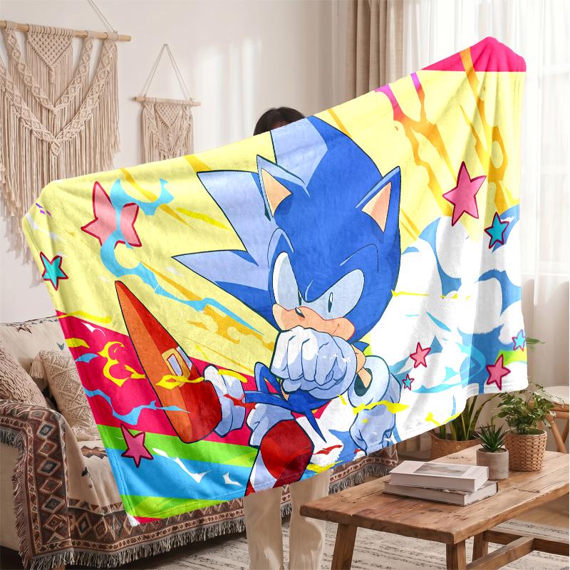 Sonic the Hedgehog Printed Flannel Blanket, Skin Friendly Warm Throw for Indoor Couch Bed Daily Use
