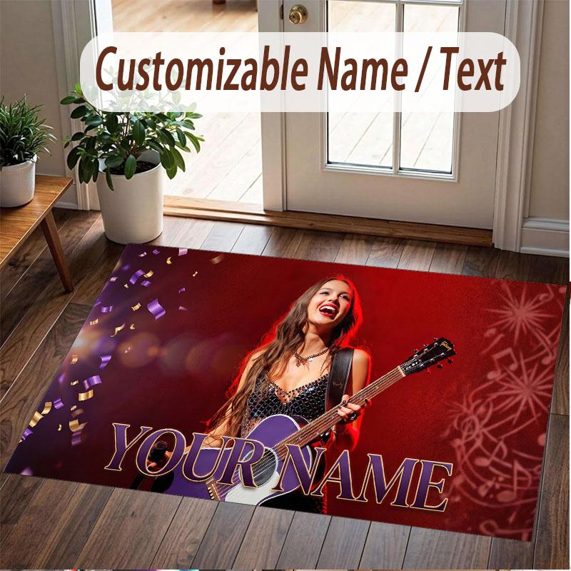 Custom Name Crystal Velvet Rug,Olivia Rodrigo Comfortable Anti Slip Floor Mat For Room Decoration