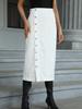 Damen High Waist Midi Rock Gerader Schnitt Seitlicher Knopfschlitz Eleganter Britischer Stil Jeansrock