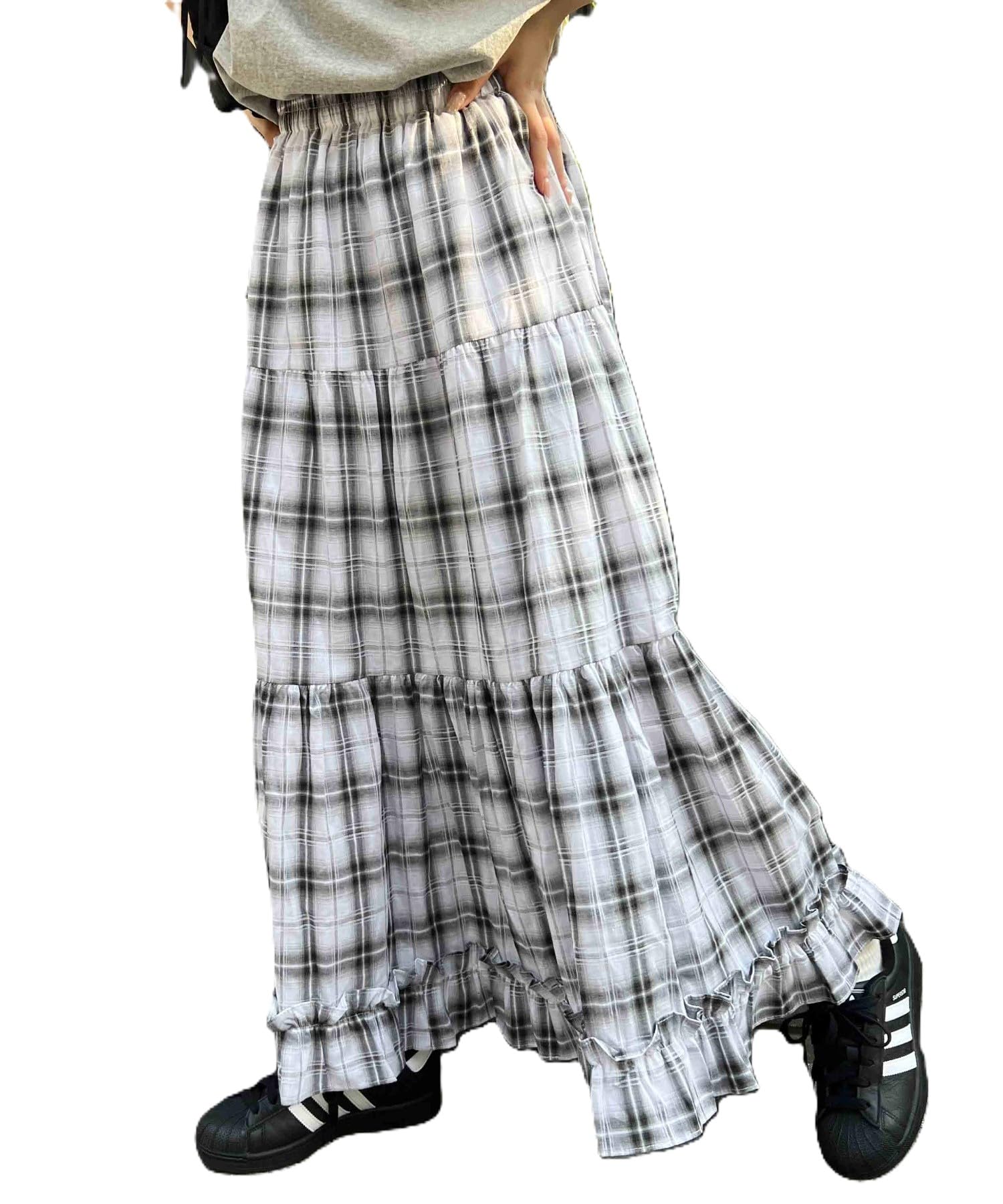 

WEGO Ombre Check Tiered Long Size White Women s Skirt, F, белый