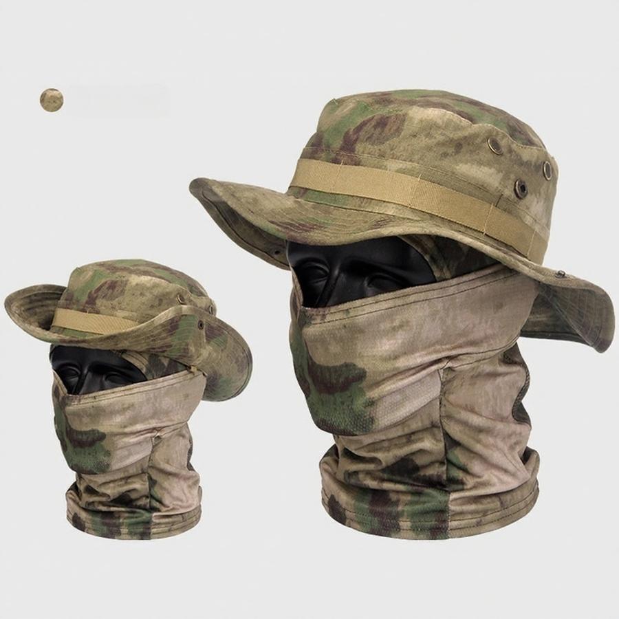2pc Camouflage Breathable Full Coverage Bucket Hat&Balaclava Headwear Set,Suitable For Outdoor Fishing,Cycling,Hiking,Camping