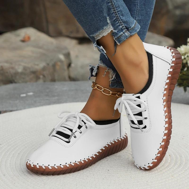 Fashion 2024 Newest Woman Flats Casual Sew Oxford Shoes Female Lace Up Leather Single Shoes Comfortable Moccasins Loafer Shoes Plus Size