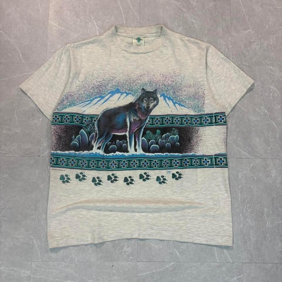 Vintage 90s grey wolf wrap around graphic tee Size L #graphictee Unisex T-Shirt