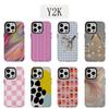 Luxury Y2K Pink Grid Phone Case for iPhone 17 16e 16 15 14 13 12 11 X XS XR XSMAX 7 8 Air Pro Max Plus Luxury Double-layer