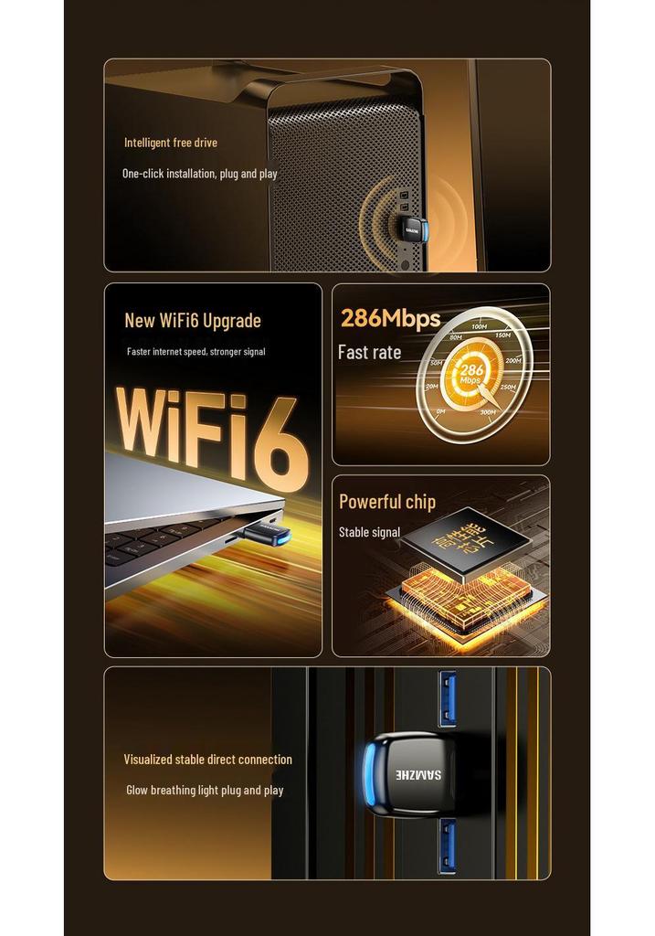 Shan Ze WiFi 6 USB Adapter for Desktop & Laptop - High-Speed Wireless Receiver & Transmitter