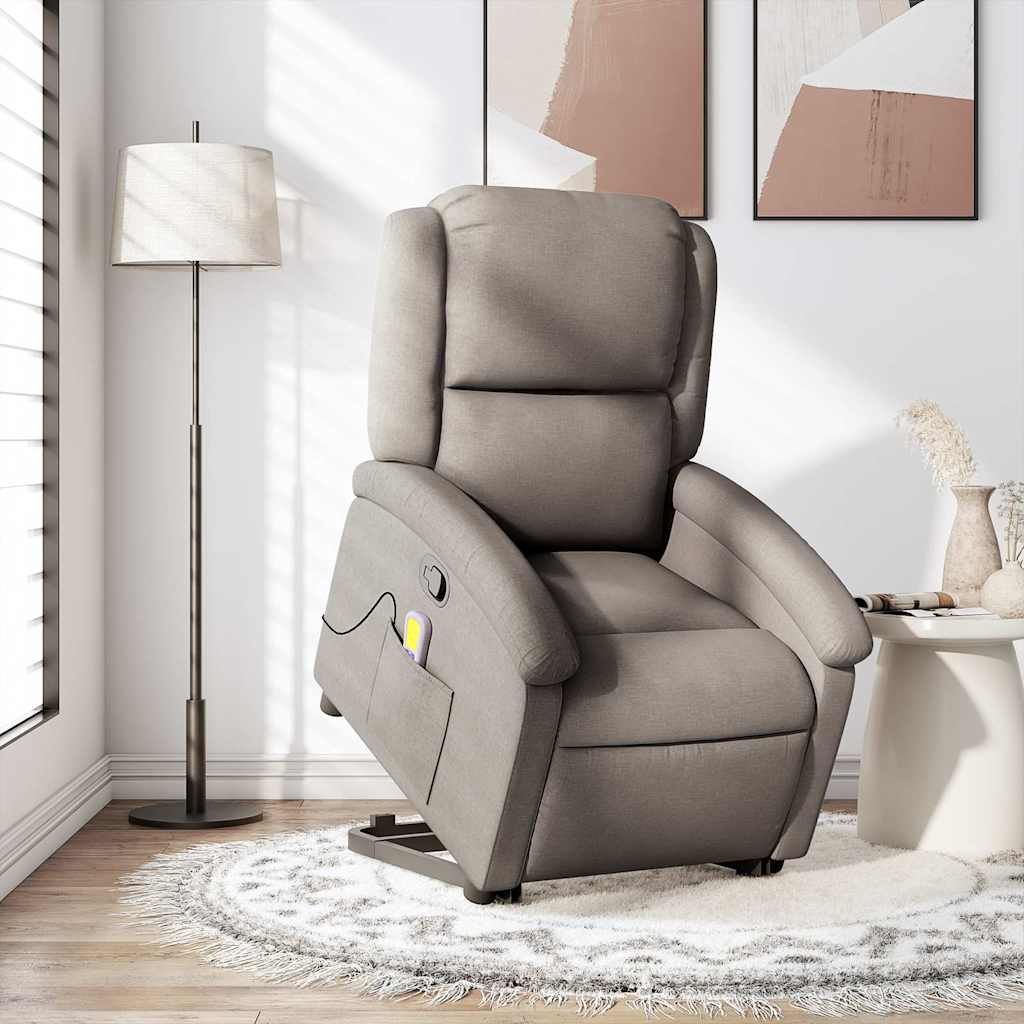 Massage Recliner with Rising Function Taupe Fabric