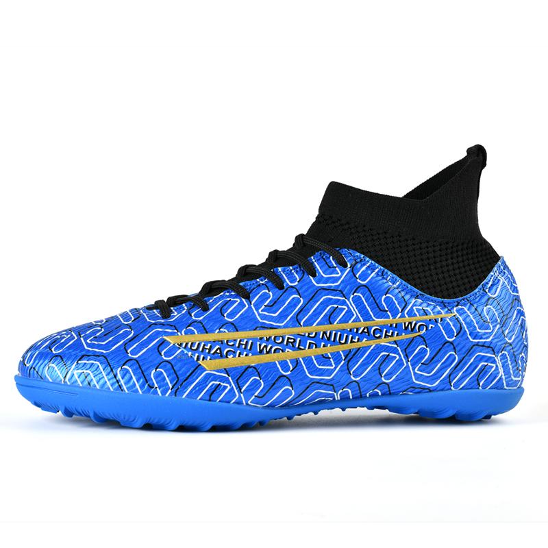 

33-46 Детские футбольные бутсы резиновые мягкие подошвы короткие гвозди искусственный газон кожа молодежные детские футбольные бутсы мужские спортивные футбольные бутсы больших размеров 46 чёрный/синий