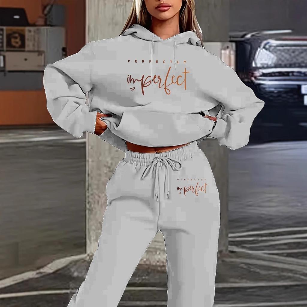 Hoodies de venda quente transfronteiriços europeus e americanos com estampa de letras femininas, conjuntos de calças compridas casuais da moda, atacado