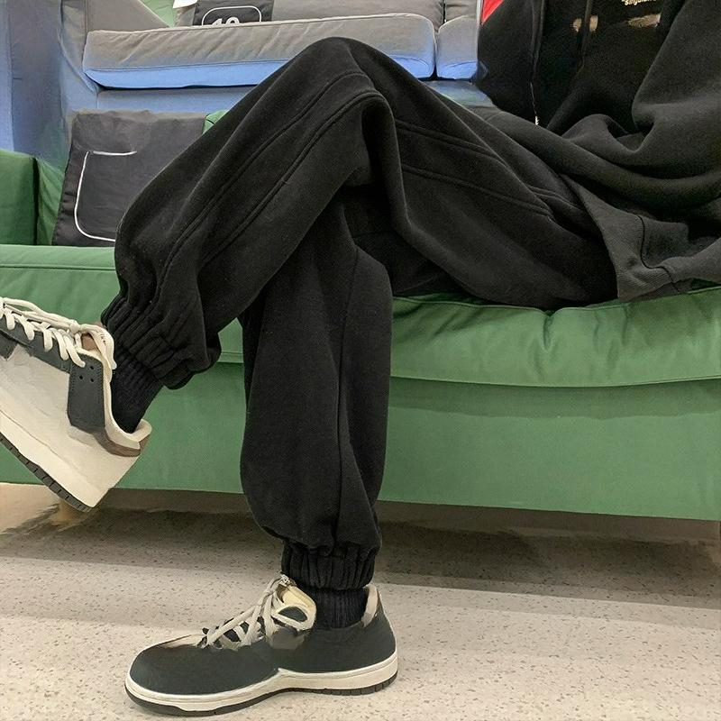 

Leggings Men s Youth Winter Tide Brand Gray Brushed Sports Pants Men 4XL чорний