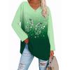 Fashion Women's Basic V-Neck Long Sleeve Butterfly Printed Polyester Relaxed Fit Tees Shirt Spring Fall Casual Comfort Tops