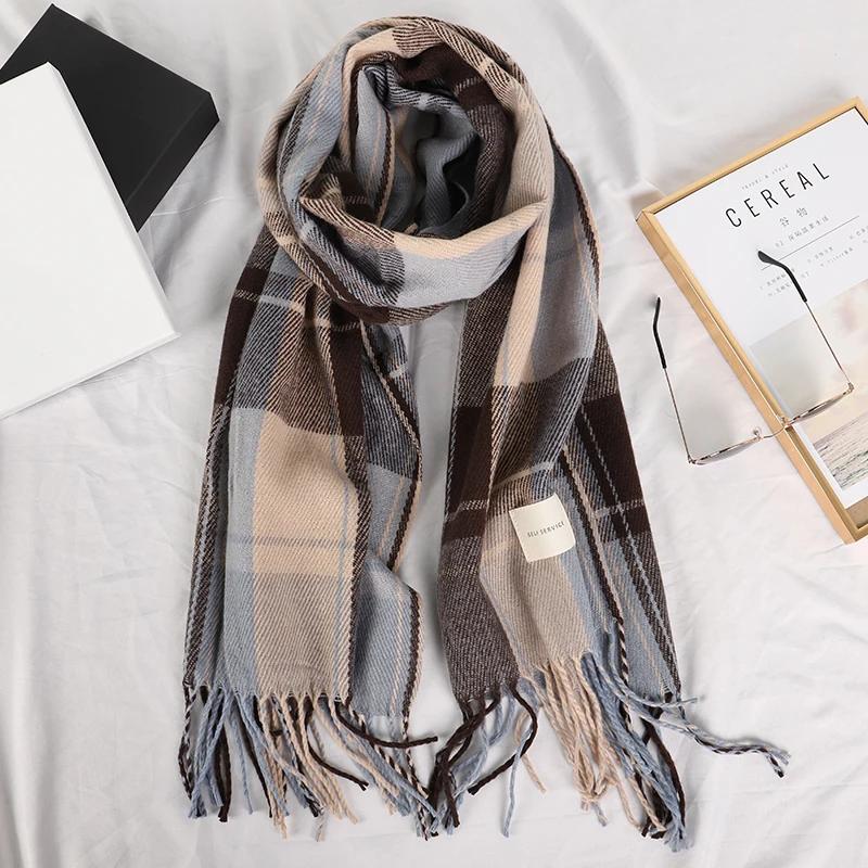 Plaid Long Scarf Winter Warm Cashmere Women Pashmina Foulard Bandana Scarves Female Luxury Hijab Tassel Shawl Wraps 2025 Pareo