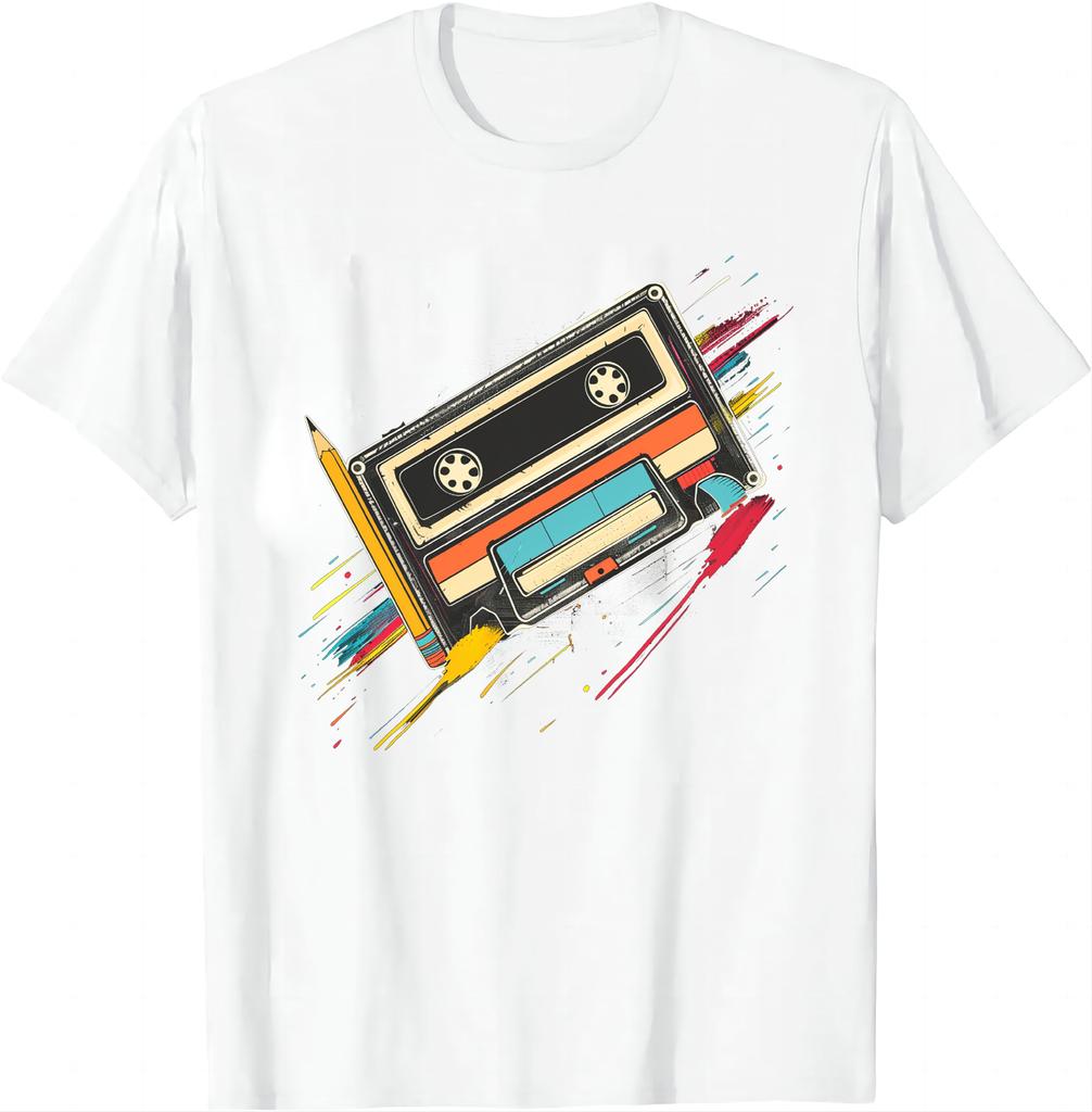 80s Cassette Tape Pencil 1980s Retro Vintage Throwback Music T-Shirt  Men Clothing  Vintage T Shirt  Camisetas