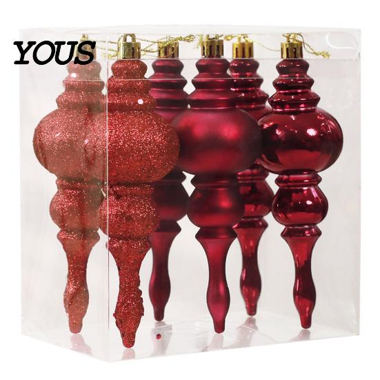 Decorative Hanging Ornaments for Home 6 Pcs Finial Drop Christmas Ornament, Glitter Shatterproof Plastic Tree Decorations Decoration Holiday Decor DIY