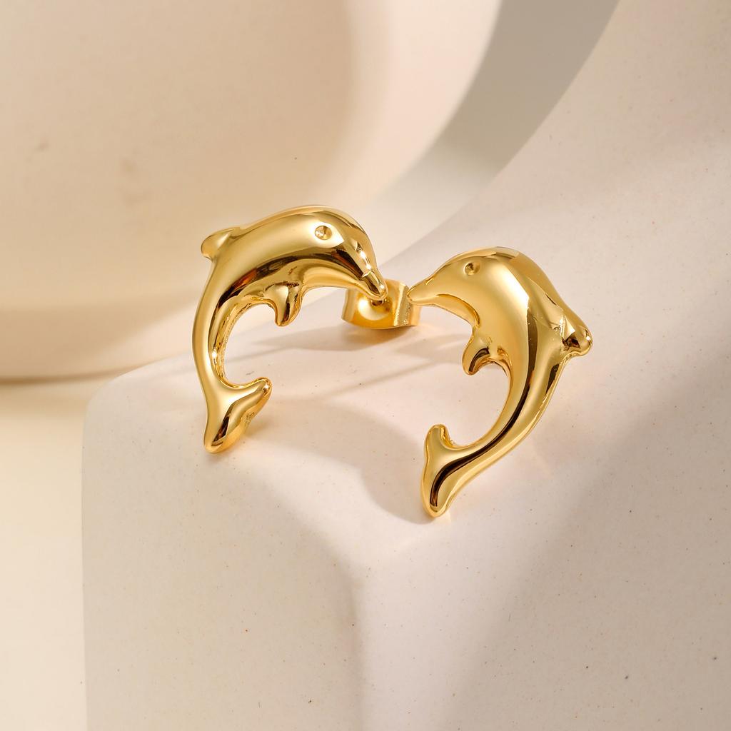 Vnox Dolphin Earrings For Women Girls,Stainless Steel Glossy Animal Element Stud Earrings,Exquisite Compact Ear Jewelry Party