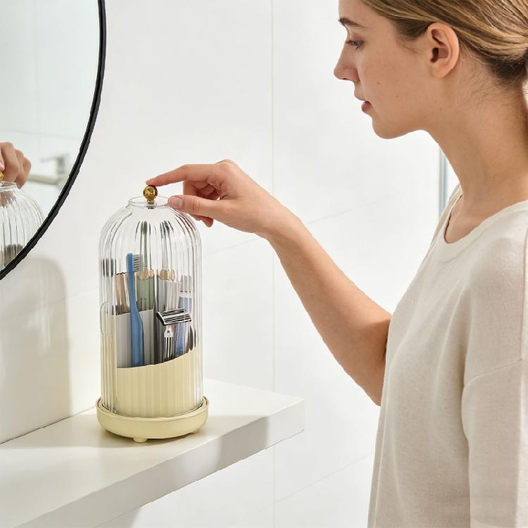 Support de brosse à dents stable et antidérapant offrant une fonction rotative et un couvercle pour la sécurité familiale