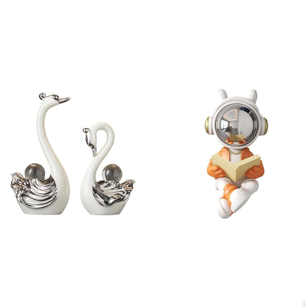 Porcelain Swan Astronaut Figurine Collection Decorative Animal Sculpture Ornament for Living Room