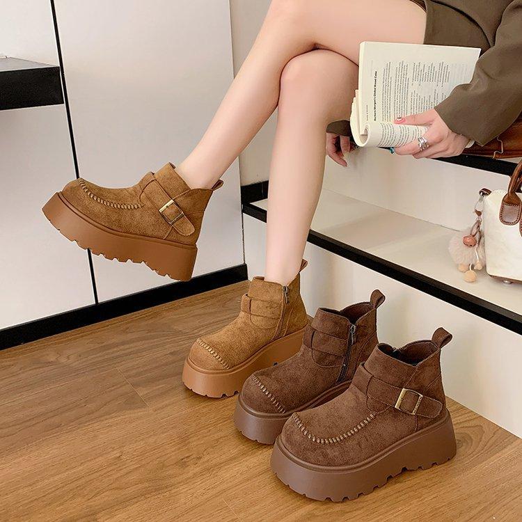 Martin boots muffin platform women's short boots 2025 autumn and winter velvet versatile lazy one pedal and bare boots snow cotton boots