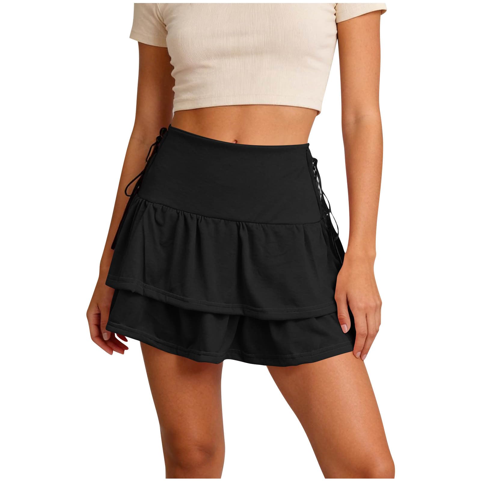 

Женская модная повседневная юбка свободного кроя с оборками и поясом S чёрный