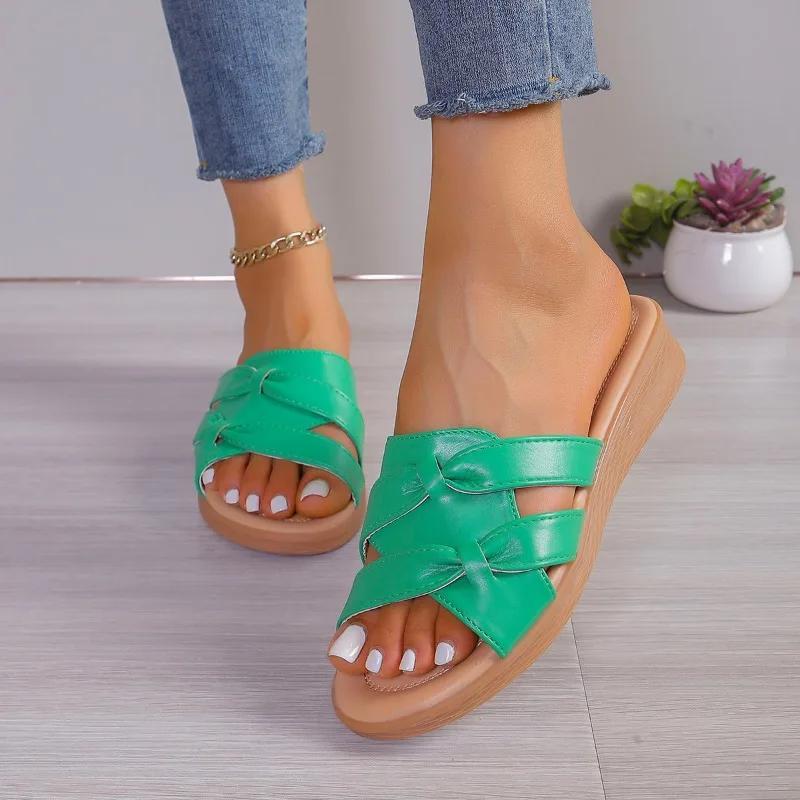 

Мода 2024 года, новые модные однотонные женские пляжные тапочки на толстой подошве, новые летние тапочки на плоской подошве, сандалии, женские повседневные тапочки 43 изумрудный