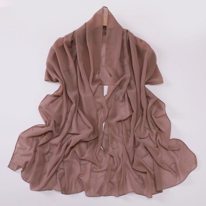 High Quality Chiffon Long Scarf With Heart Star Rhinestone Ethnic Headscarf
