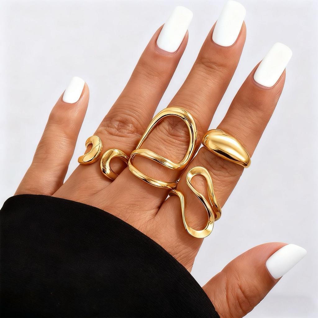 Party Daily Wear Rings Set Geometric lady Fashion suit 4Pcs exquisite  Handmade