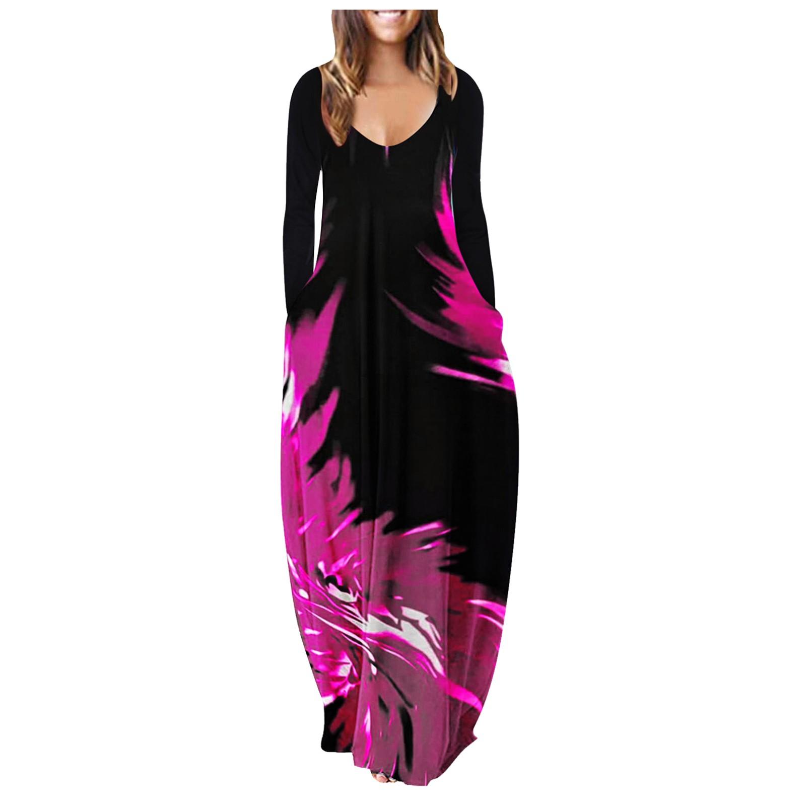 

Женское повседневное модное сексуальное платье больших размеров с v-образным вырезом и карманом с длинными рукавами и принтом S