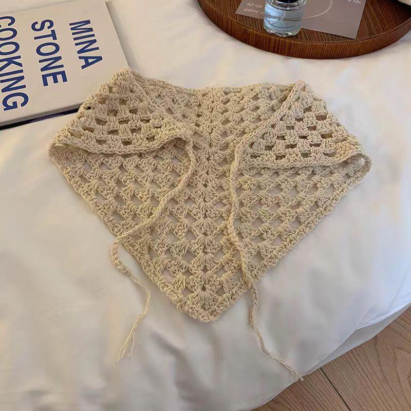 

Французский ретро вязаный треугольный платок женская сумка голова весенне-осенний стиль завязанный волос шелковый шарф повязка на голову полая фото артефакт сеть M（56-58cm）