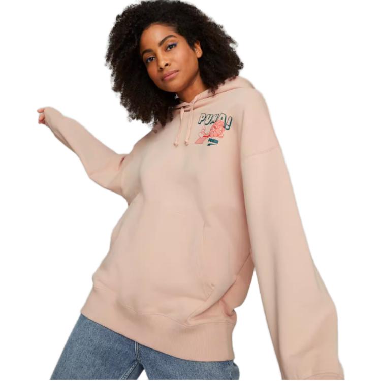 Puma Felpa con cappuccio e stampa di lettere serie Downtown da donna Felpe Rosa-Rosa 537652-47