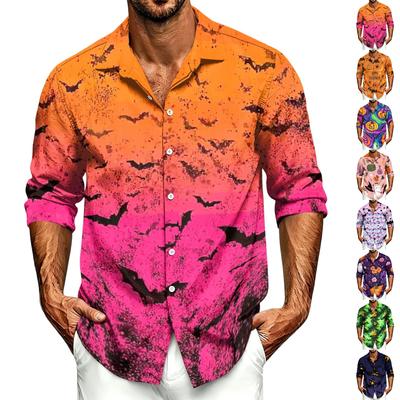 Men's Casual Long-Sleeve Shirt with Halloween Print for Spring ,Summer and Fall